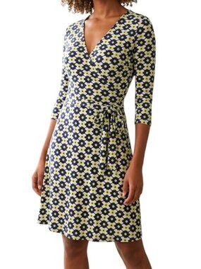 Leota Abstract Floral 3/4 Sleeve Faux Wrap Boho Festive Party Dress Size Small